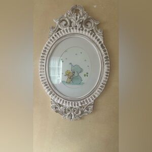 Elegant White Ornate Wall Frame with Elephant Art